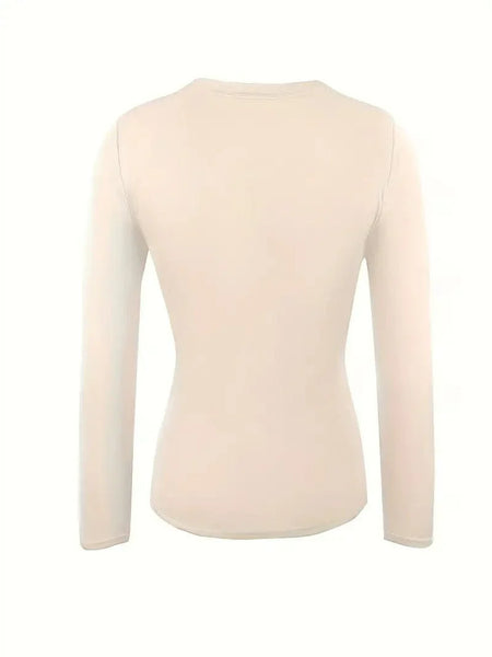 Women's Fitted Crew Neck Top with Long Sleeves and Ribbed Texture