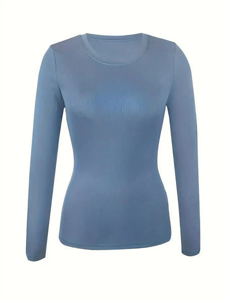 Women's Fitted Crew Neck Top with Long Sleeves and Ribbed Texture