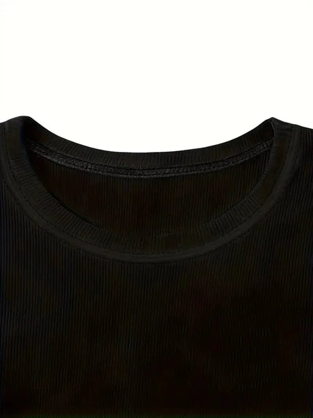 Women's Fitted Crew Neck Top with Long Sleeves and Ribbed Texture