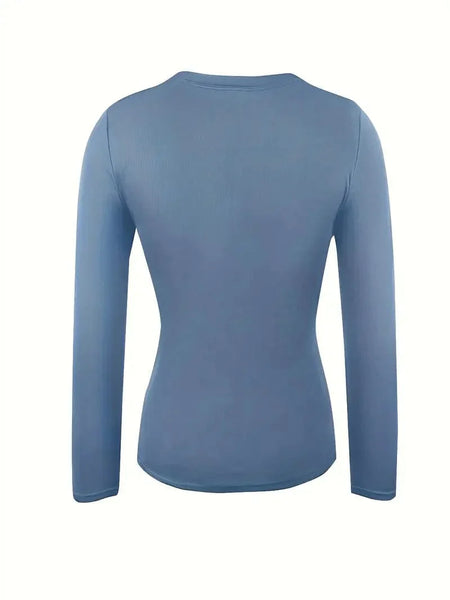 Women's Fitted Crew Neck Top with Long Sleeves and Ribbed Texture