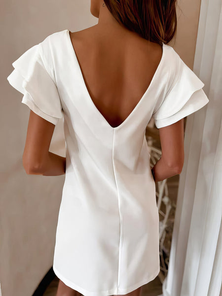 Women's Flirty Ruffle Sleeve Open Back Dress in Blouses & Shirts with versatile layering silhouettes