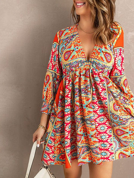 Cute Tassel Off Shoulder Deep V-neck Dress