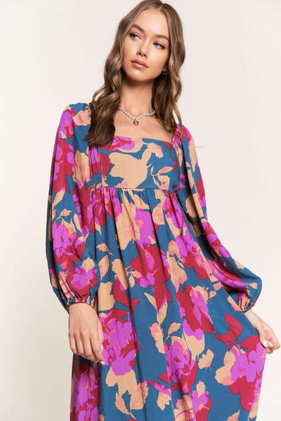 Floral Bliss Square Neck High Waist Midi Dress
