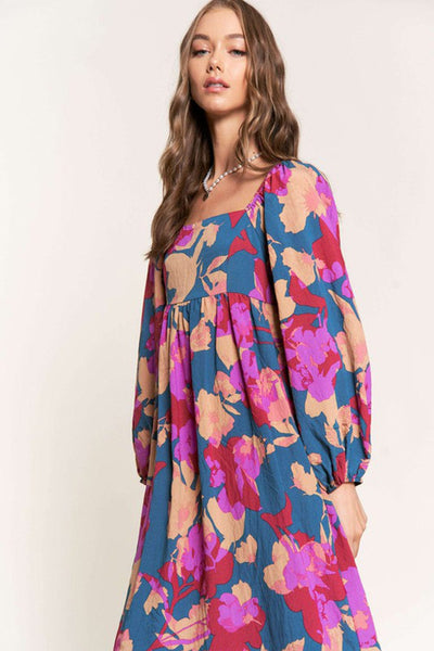 Floral Bliss Square Neck High Waist Midi Dress