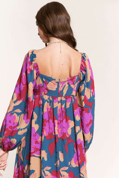 Floral Bliss Square Neck High Waist Midi Dress