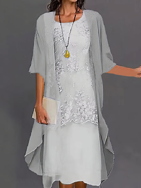 Women's Floral Lace High-Low Cocktail Dress Set in Onyx Black