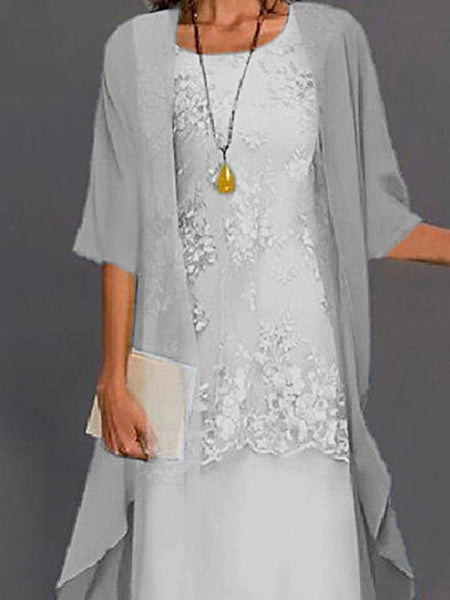 Women's Floral Lace High-Low Cocktail Dress Set in Onyx Black