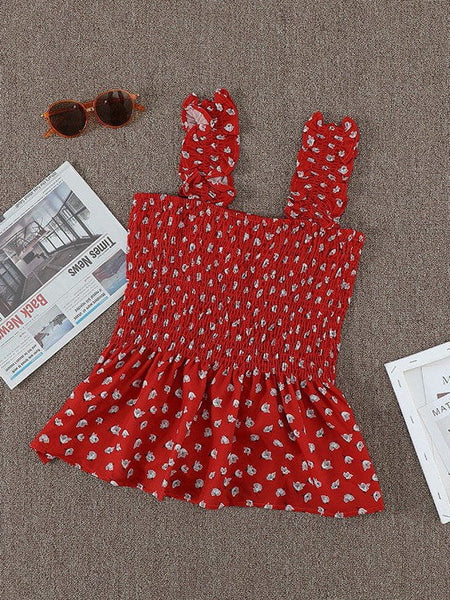 Floral Pleated Sleeveless Top With Slim Fit Pullover Style