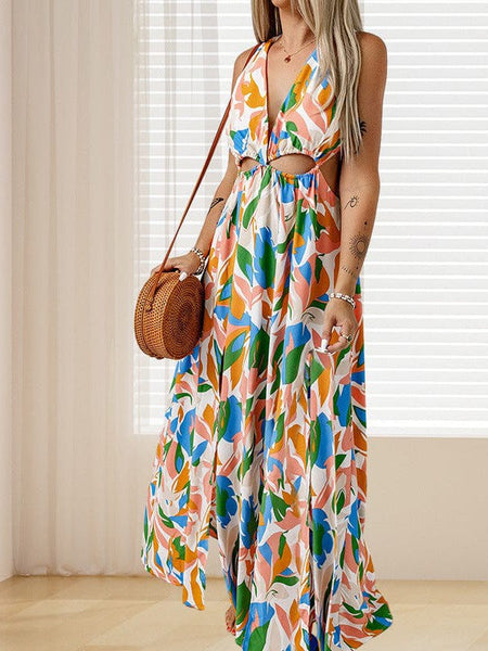 Stylish Multicolor Ruffled Sling Dress