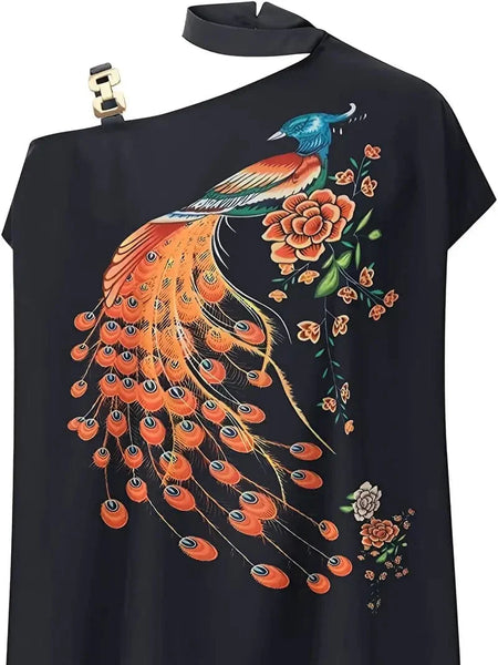 Women's Floral Print Halter Batwing Sleeve Women's Blouse for Summer