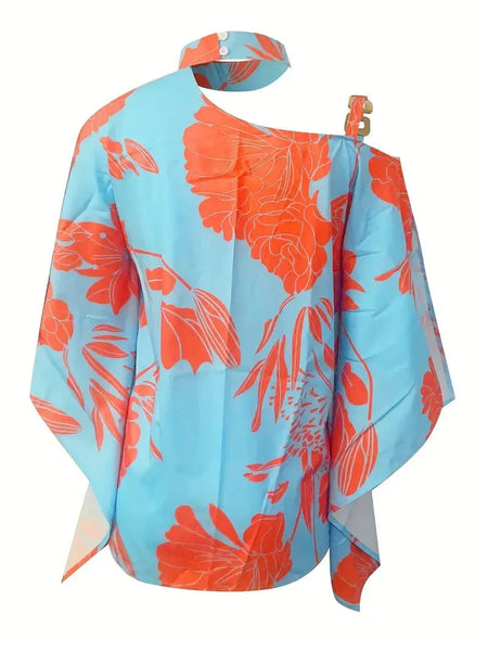 Women's Floral Print Halter Batwing Sleeve Women's Blouse for Summer