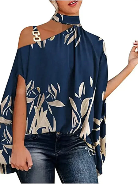 Women's Floral Print Halter Batwing Sleeve Women's Blouse for Summer