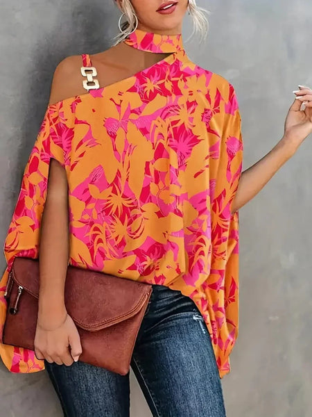Women's Floral Print Halter Batwing Sleeve Women's Blouse for Summer