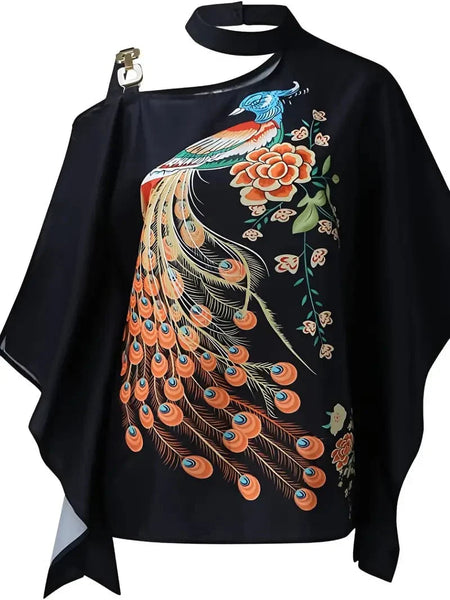 Women's Floral Print Halter Batwing Sleeve Women's Blouse for Summer