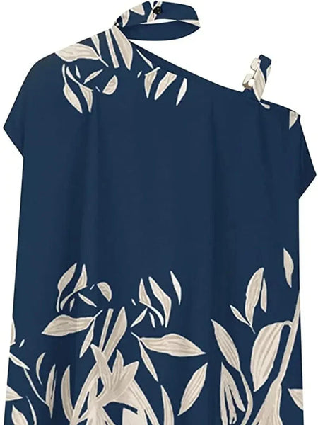 Women's Floral Print Halter Batwing Sleeve Women's Blouse for Summer