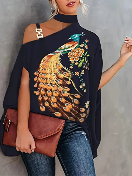 Women's Floral Print Halter Batwing Sleeve Women's Blouse for Summer