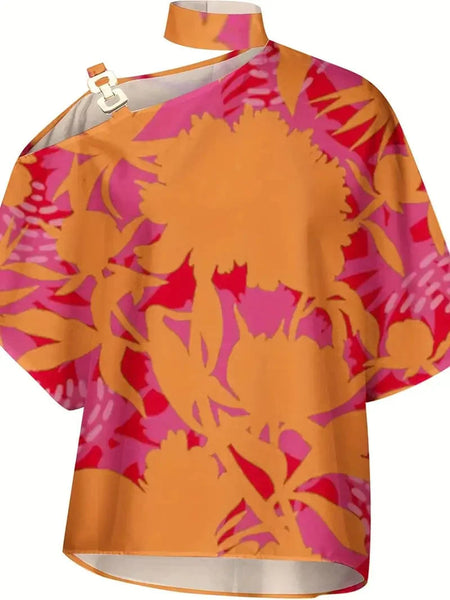 Women's Floral Print Halter Batwing Sleeve Women's Blouse for Summer