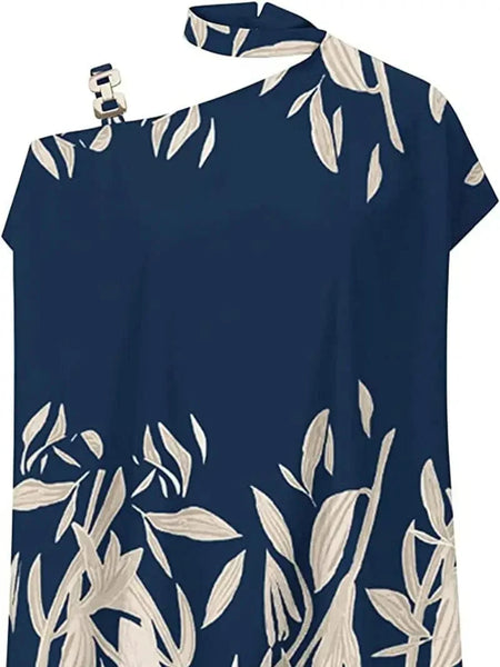 Women's Floral Print Halter Batwing Sleeve Women's Blouse for Summer