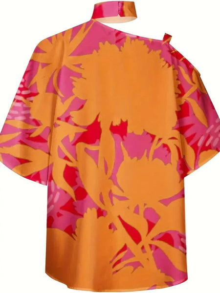 Women's Floral Print Halter Batwing Sleeve Women's Blouse for Summer