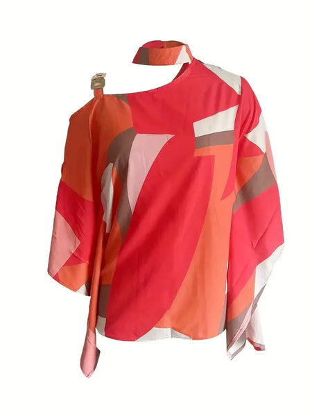 Women's Floral Print Halter Batwing Sleeve Women's Blouse for Summer