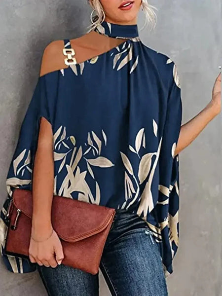 Women's Floral Print Halter Batwing Sleeve Women's Blouse for Summer