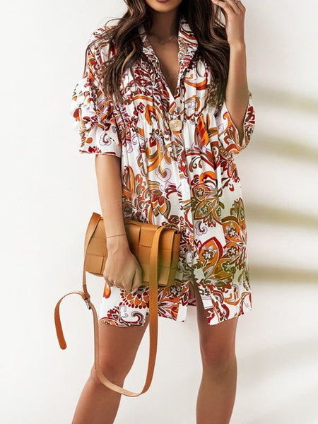 Floral Print Layered Sleeve Mini Dress