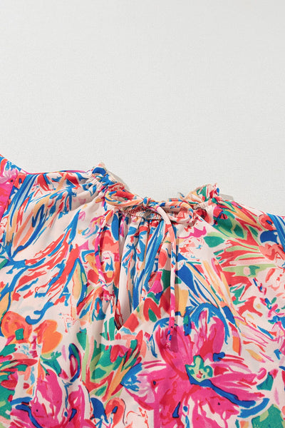 Floral Print Ruffle Sleeve V Neck Summer Top