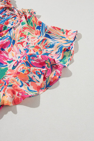 Floral Print Ruffle Sleeve V Neck Summer Top