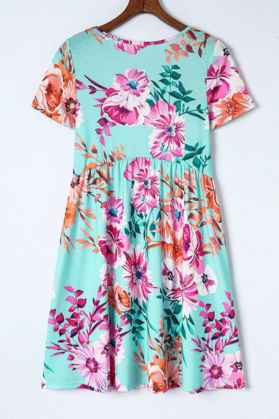 Casual Floral Print Button Pocket Short Sleeve Dress