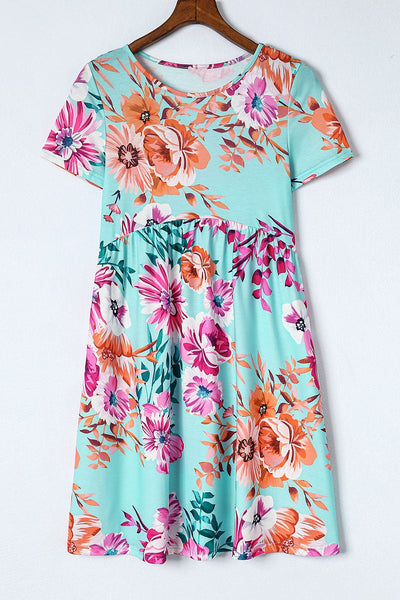 Casual Floral Print Button Pocket Short Sleeve Dress