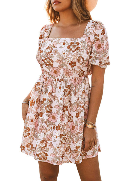 Plus Size Women's Floral Print Bell Sleeve Ruched Henley T-shirt