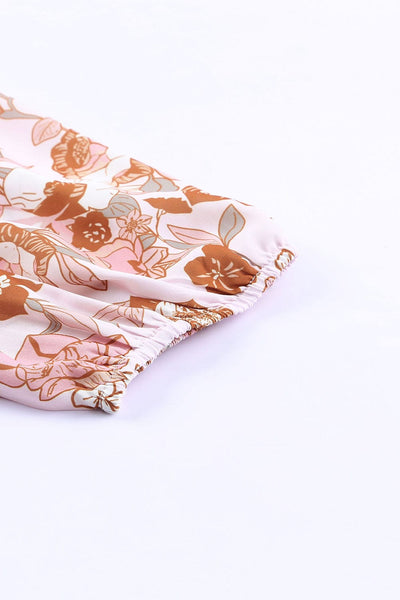 Plus Size Women's Floral Print Bell Sleeve Ruched Henley T-shirt