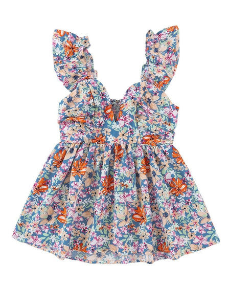Chic Floral Sleeveless V Neck Cocktail Dress with Unique Hem