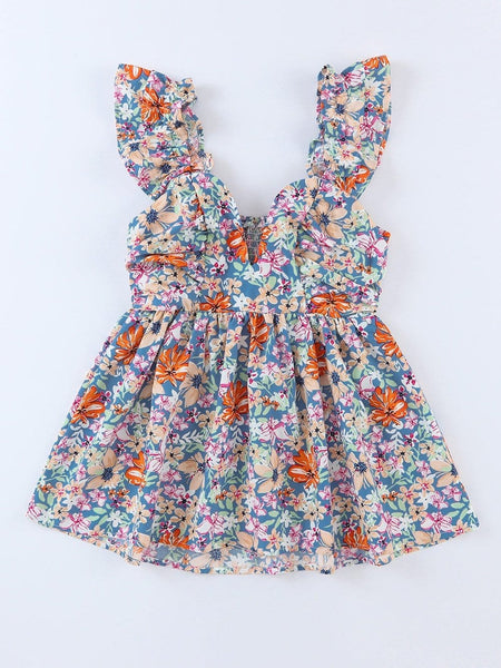 Chic Floral Sleeveless V Neck Cocktail Dress with Unique Hem