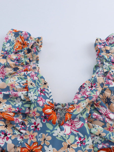 Chic Floral Sleeveless V Neck Cocktail Dress with Unique Hem