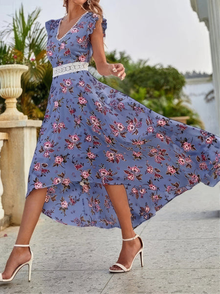 Floral Print V-Neck Sleeveless Dress