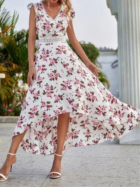 Floral Print V-Neck Sleeveless Dress