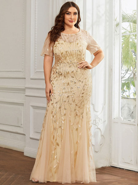 Women's Dusty Blue Floral Sequin Mermaid Tulle Evening Gown