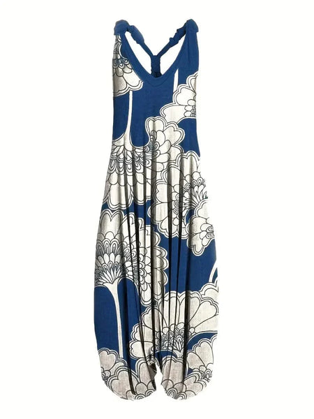 Floral V Neck Harem Jumpsuit for Women: Stylish and Comfortable Sleeveless One-Piece