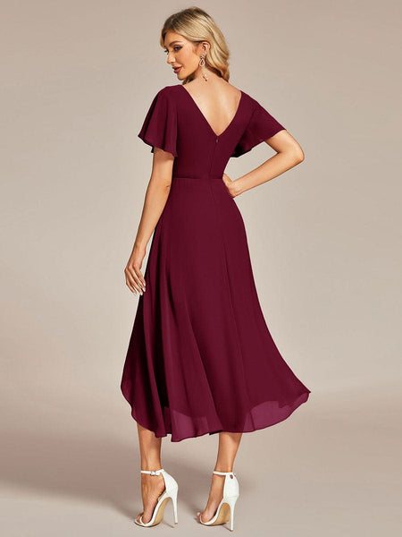Flowy Chiffon High Low Evening Gown with Ruffle Details