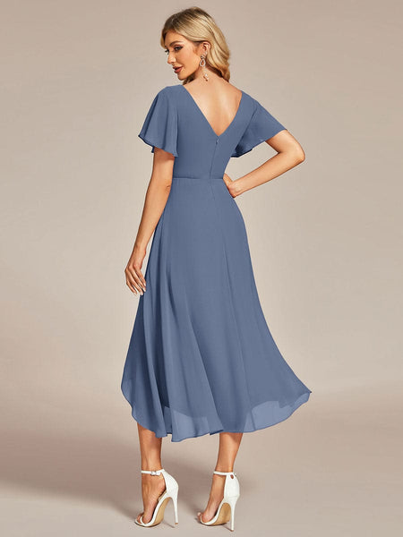 Flowy Chiffon High Low Evening Gown with Ruffle Details