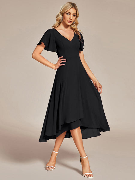 Flowy Chiffon High Low Evening Gown with Ruffle Details