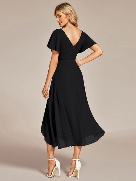 Flowy Chiffon High Low Evening Gown with Ruffle Details