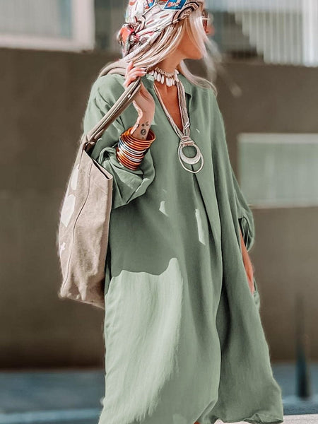 Casual V-Neck Loose Fit Blouse with Mid-Length Sleeves