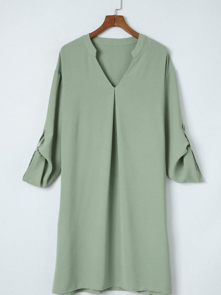 Casual V-Neck Loose Fit Blouse with Mid-Length Sleeves