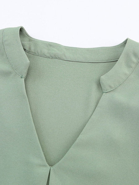 Casual V-Neck Loose Fit Blouse with Mid-Length Sleeves