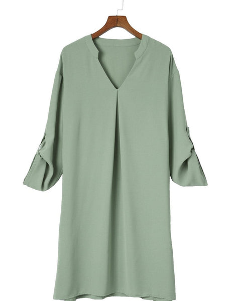 Casual V-Neck Loose Fit Blouse with Mid-Length Sleeves