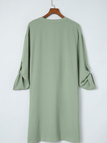 Casual V-Neck Loose Fit Blouse with Mid-Length Sleeves