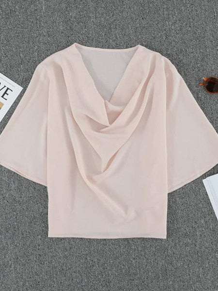Solid V-Neck Flared Sleeve T-Shirt - Cape - Batwing - Scoop - Jewel - Closed