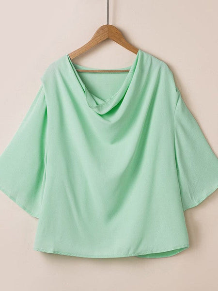 Solid V-Neck Flared Sleeve T-Shirt - Cape - Batwing - Scoop - Jewel - Closed